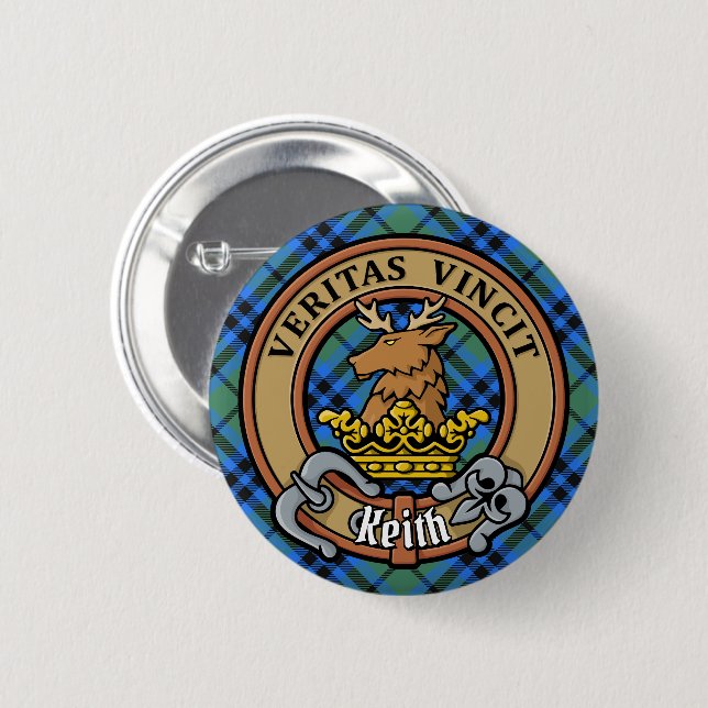 Clan Keith Crest over Tartan 6 Cm Round Badge (Front & Back)