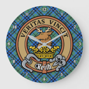 Clan Keith Crest over Tartan Large Clock