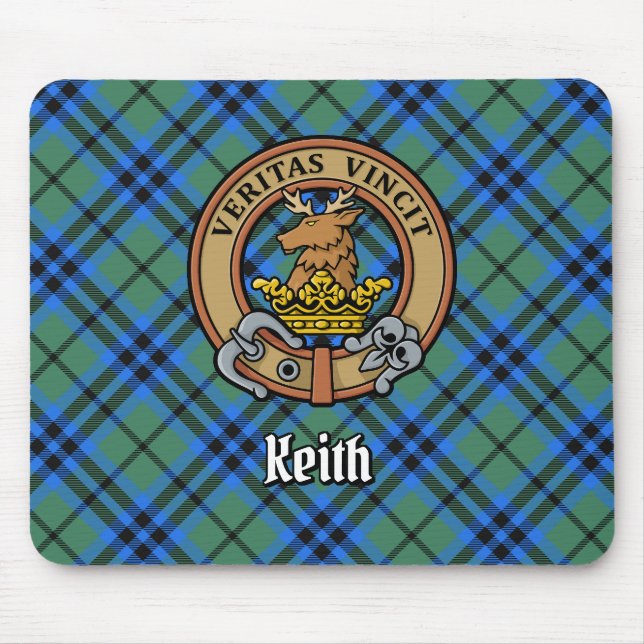 Clan Keith Crest over Tartan Mouse Mat (Front)