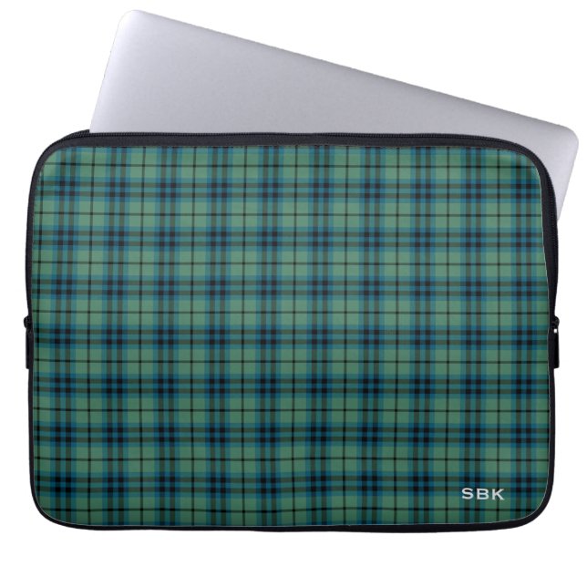 Clan Keith Tartan Green Plaid Monogrammed Laptop Sleeve (Front)