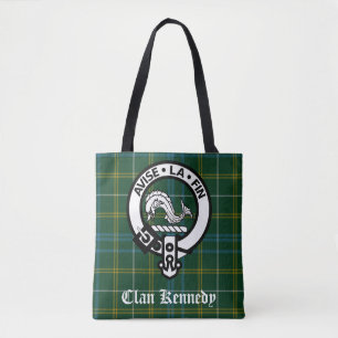 Clan Kennedy Crest Badge and Tartan Tote Bag