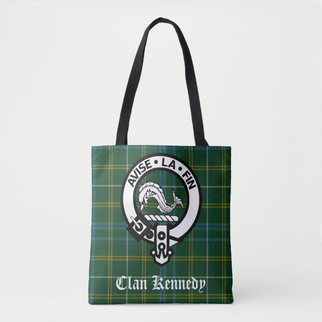 Clan Kennedy Crest Badge and Tartan Tote Bag (Front)