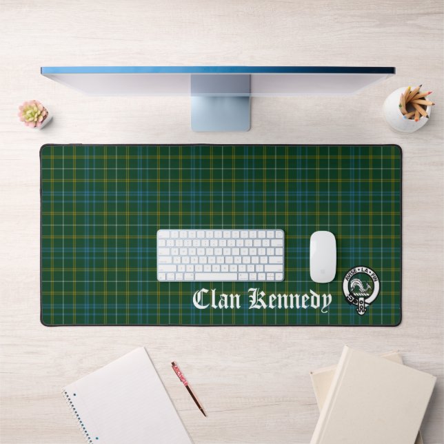 Clan Kennedy Crest Badge & Tartan Desk Mat (Office 1)