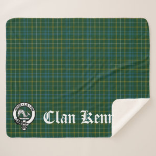 Clan Kennedy Crest Badge & Tartan Sherpa Blanket