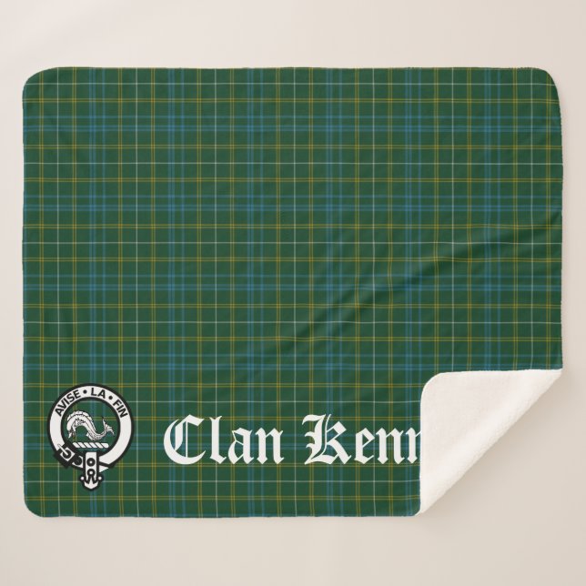 Clan Kennedy Crest Badge & Tartan Sherpa Blanket (Front (Horizontal))