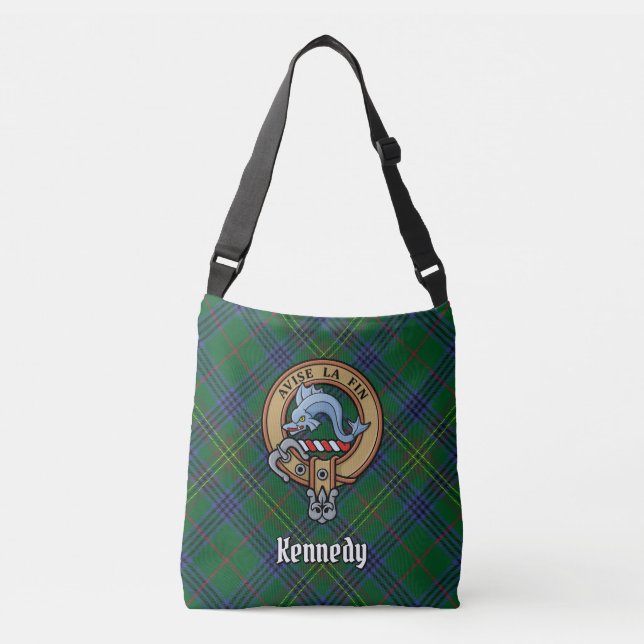 Clan Kennedy Crest over Tartan Crossbody Bag (Front)