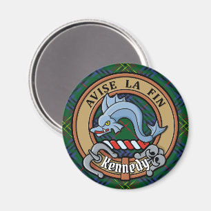Clan Kennedy Crest over Tartan Magnet