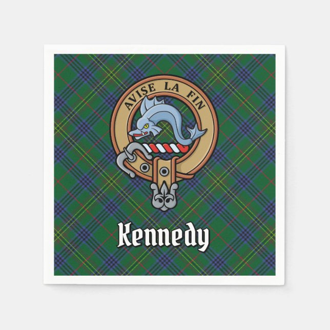 Clan Kennedy Crest over Tartan Napkin (Front)