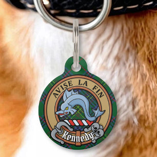Clan Kennedy Crest over Tartan Pet Tag