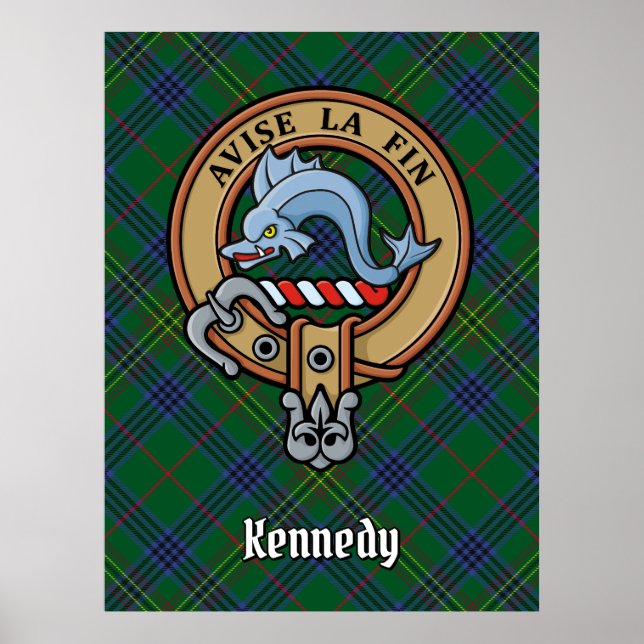 Clan Kennedy Crest over Tartan Poster (Front)