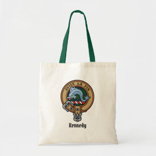 Clan Kennedy Crest over Tartan Tote Bag