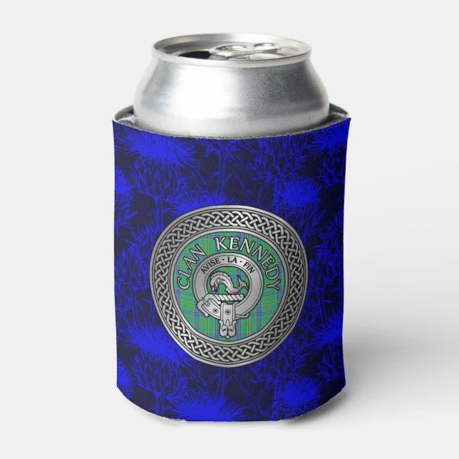 Clan Kennedy Crest & Tartan Knot Can Cooler (Can Front)