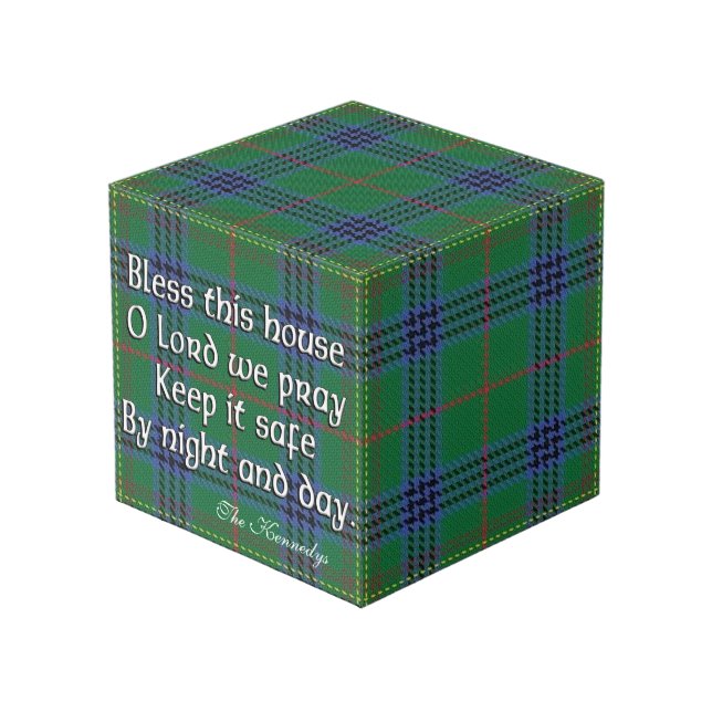 Clan Kennedy Tartan House Blessing Cube (Front Angled)