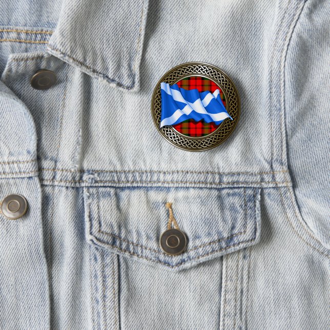 Clan Kennedy Tartan Knot & Flag Button (In Situ)