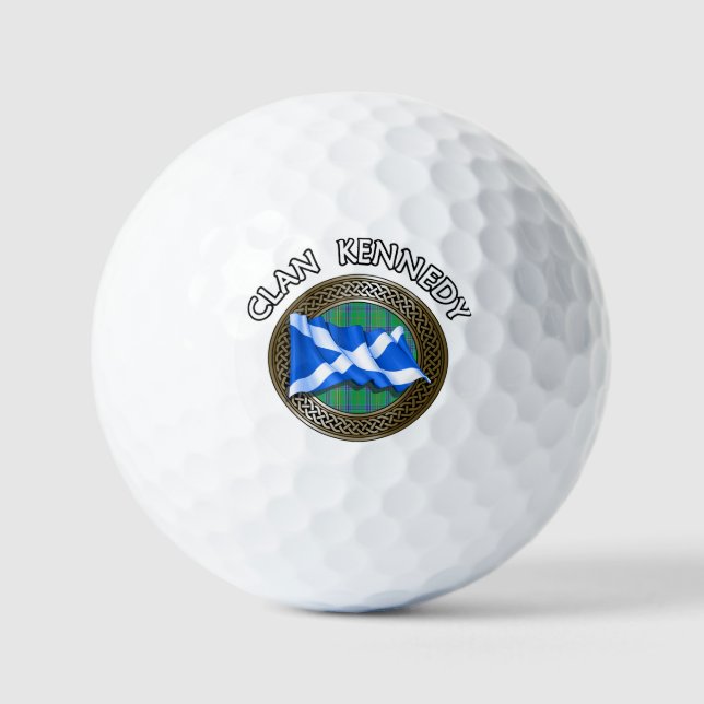 Clan Kennedy Tartan Knot & Flag Golf Balls (Front)