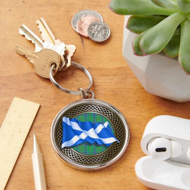 Clan Kennedy Tartan Knot & Flag Key Ring (Desk)