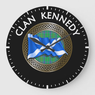 Clan Kennedy Tartan Knot & Flag Large Clock