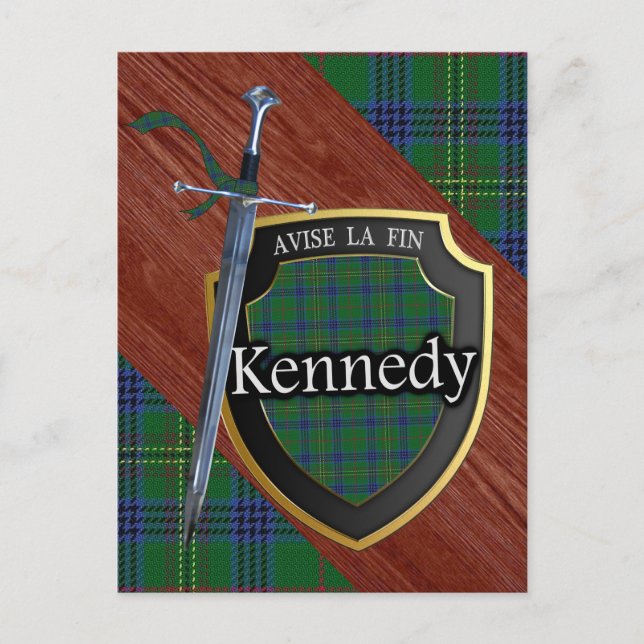 Clan Kennedy Tartan Sword & Shield Postcard (Front)