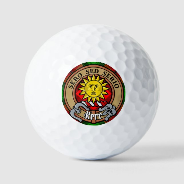 Clan Kerr Crest over Tartan Golf Balls (Front)