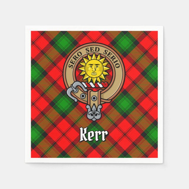 Clan Kerr Crest over Tartan Napkin (Front)