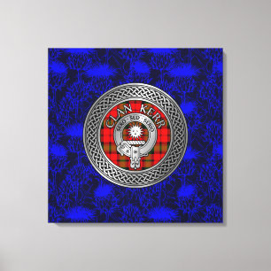 Clan Kerr Crest & Tartan Knot on Thistle Canvas Print