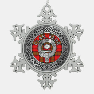 Clan Kerr Crest & Tartan Knot Snowflake Pewter Christmas Ornament