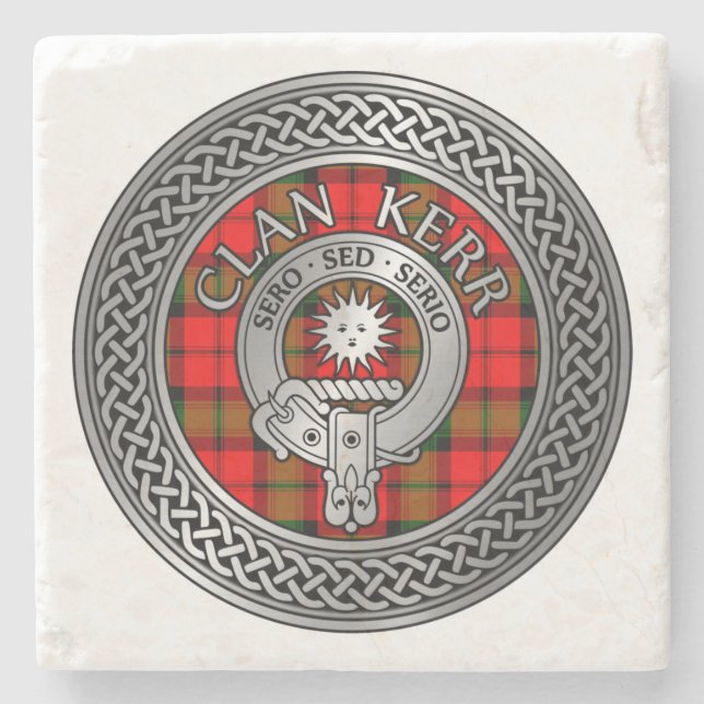 Clan Kerr Crest & Tartan Knot Stone Coaster (Front)