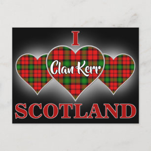 Clan Kerr I Love Scotland Tartan Heart Postcard
