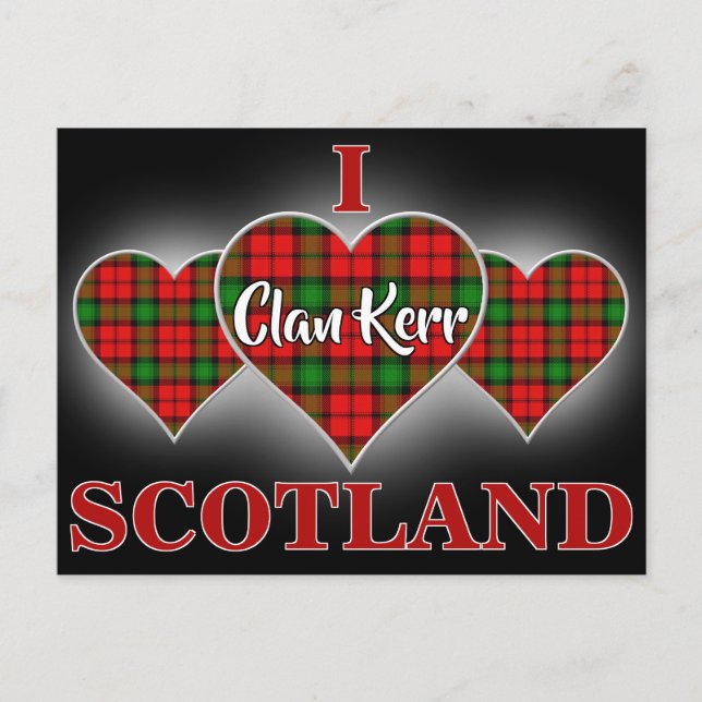 Clan Kerr I Love Scotland Tartan Heart Postcard (Front)