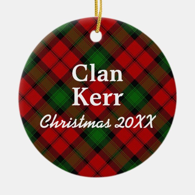 Clan Kerr Scottish Tartan Ceramic Tree Decoration (Front)