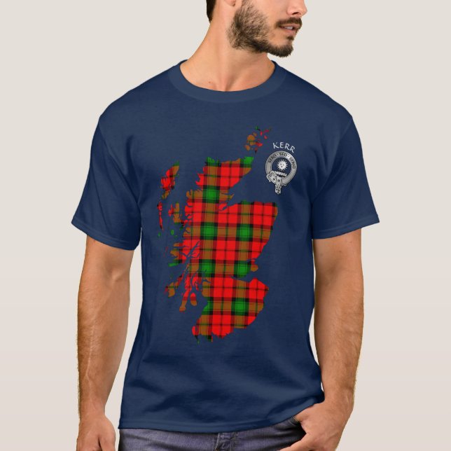 Clan Kerr Tartan Map & Crest T-Shirt (Front)