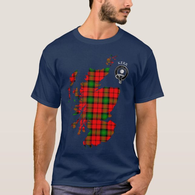 Clan Kerr Tartan Map & Crest T-Shirt (Front)