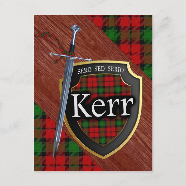 Clan Kerr Tartan Sword & Shield Postcard (Front)