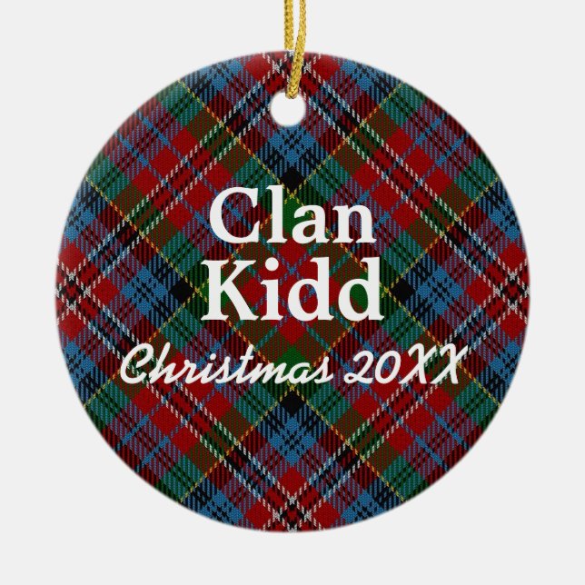 Clan Kidd Scottish Tartan Ceramic Tree Decoration (Front)