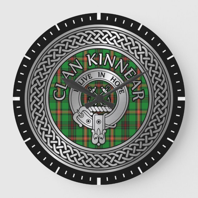 Clan Kinnear Crest & Tartan Knot Large Clock (Front)