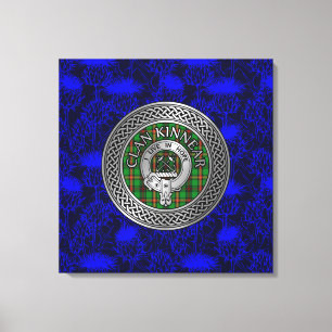 Clan Kinnear Crest & Tartan Knot on Thistle Canvas Print