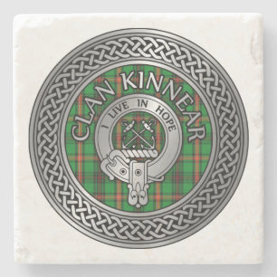 Clan Kinnear Crest & Tartan Knot Stone Coaster