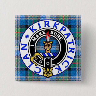 CLAN KIRKPATRICK CREST on TARTAN SQUARE 15 Cm Square Badge