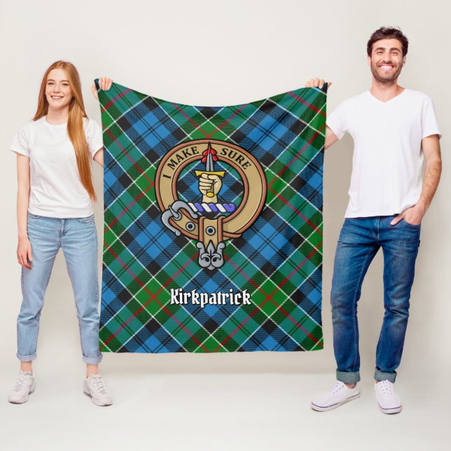 Clan Kirkpatrick Crest over Tartan Fleece Blanket (In Situ)