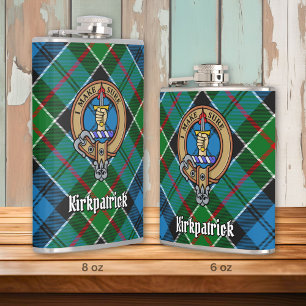 Clan Kirkpatrick Crest over Tartan Hip Flask
