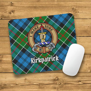 Clan Kirkpatrick Crest over Tartan Mouse Mat