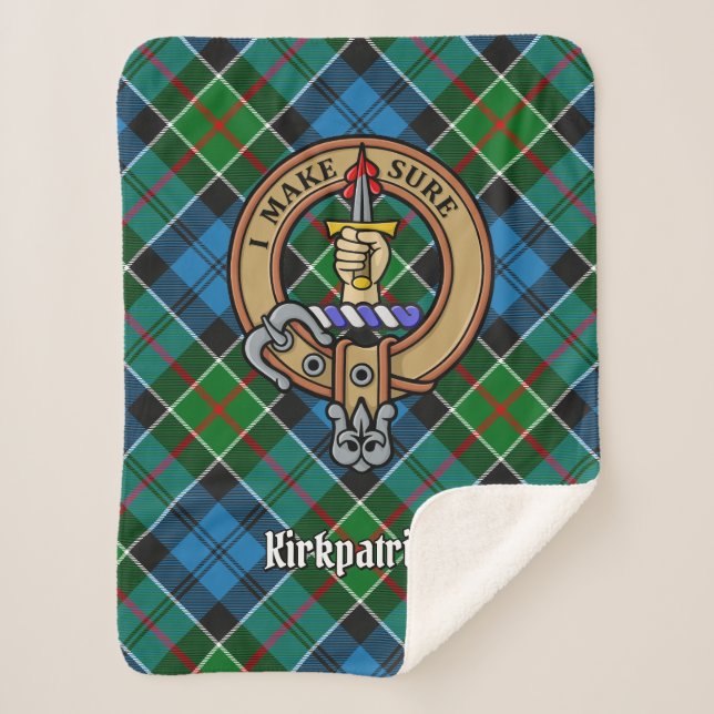 Clan Kirkpatrick Crest over Tartan Sherpa Blanket (Front)