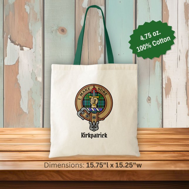 Clan Kirkpatrick Crest over Tartan Tote Bag (Creator Uploaded)