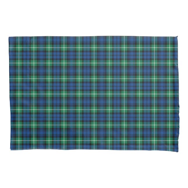 Clan Lamont Blue and Green Scottish Plaid Pillowcase (Front)
