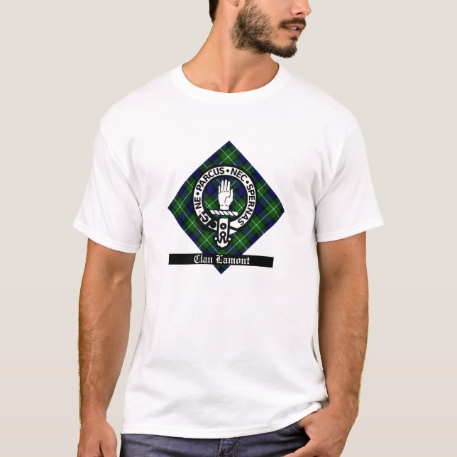 Clan Lamont Crest Badge & Tartan T-Shirt (Front)