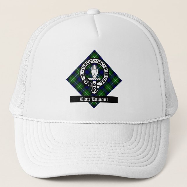 Clan Lamont Crest Badge & Tartan Trucker Hat (Front)