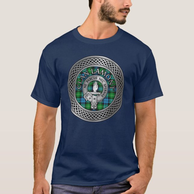 Clan Lamont Crest & Tartan Knot T-Shirt (Front)
