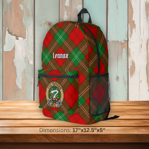 Clan Lennox Crest over Tartan Printed Backpack