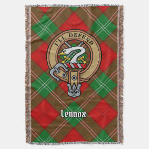 Clan Lennox Crest over Tartan Throw Blanket