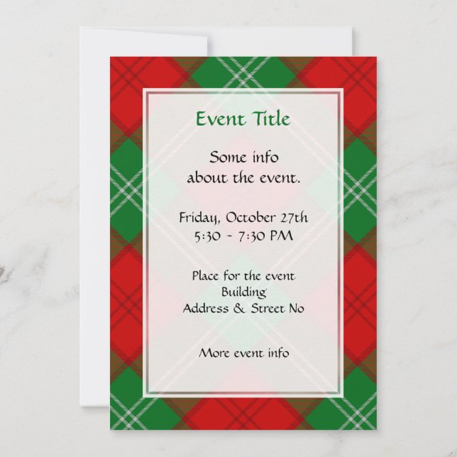 Clan Lennox Tartan Invitation (Back)